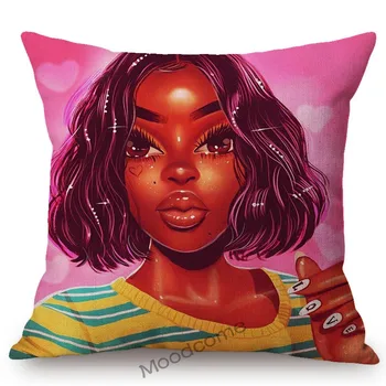 Moda Fată De Desene Animate Negru Artă Africană Funky Doamnelor Canapea Pernă Caz Lenjerie De Pat Din Bumbac Minoritate Africa De Benzi Desenate Pernele De Acoperire Imagine 2