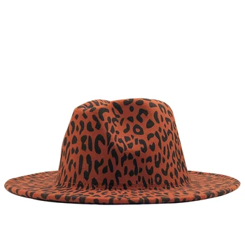 Moda leopard Femei Bărbați de Lână Pălărie Fedora Doamna Eleganta de Toamna si Iarna Margine Largă de Jazz Biserica Panama Sombrero Capac 58-60CM