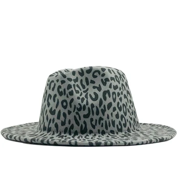 Moda leopard Femei Bărbați de Lână Pălărie Fedora Doamna Eleganta de Toamna si Iarna Margine Largă de Jazz Biserica Panama Sombrero Capac 58-60CM Imagine 2