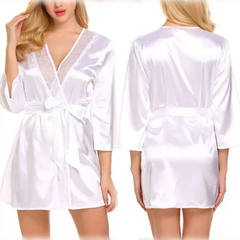 Moda Pentru Femei Îmbrăcăminte De Noapte De Culoare Solidă V-Neck Halat De Baie Dressing Îmbrăcăminte Sexy Sleepwear Robe Imagine 2