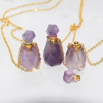 Naturale Violet Cristal de Cuarț Sticlă de Parfum Pandantiv Femme 2019 Ametist Ulei Esențial Bijuterie de Piatra Pandantiv pentru femei accesorii Imagine 2