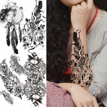 Negru Bujor Tatuaje Temporare Pentru Femei Adulte Dreamcatcher Mandala Realist Tatuaj Fals Personalizate Pene Tatuaje Lavabile