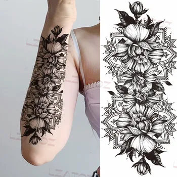 Negru Bujor Tatuaje Temporare Pentru Femei Adulte Dreamcatcher Mandala Realist Tatuaj Fals Personalizate Pene Tatuaje Lavabile Imagine 2