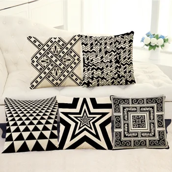 Negru și alb cu dungi modele geometrice simple, lenjerie de pernă perna de pe canapea acoperă pui de somn