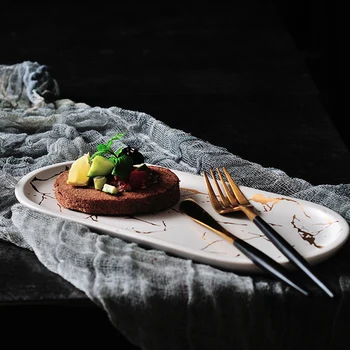 Nordic Marmură Ceramica Oval Placa De Vest Fel De Mâncare De Desert Bijuterii De Stocare Tava Tacamuri Accesorii Sushi, Fructe De Mare  Imagine 2