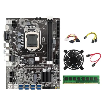 NOU-B75 BTC Mining Placa de baza LGA1155 8 GPU USB3.0 să PCIE+Ventilator de Răcire+Cablu SATA+DDR3 4GB 1600Mhz RAM pentru placa Video Miner