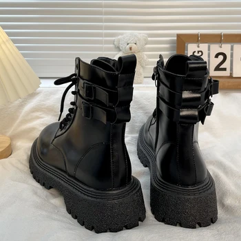 Nou Cizme Femei 2022 Toamna Iarna Femei Cizme de Luptă Colegiu fete Martin cizme de Moda Indesata Toc Platforma Cizme Femei Pantofi Imagine 2