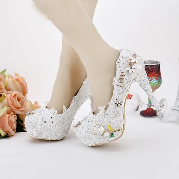 Nou Pantofi de Nunta Concurs de Nunta Rochie de Petrecere Pantofi Custom Made Grațios Flori Dantelă Pantofi de Mireasa Pompe de Alb și Roșu de Culoare Imagine 2