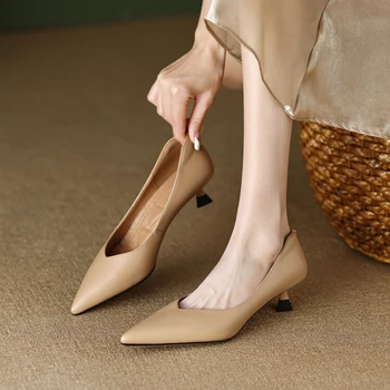 NOU Pantofi de Primăvară pentru Femei Subliniat de la Picior Toc Subțire Femei Pompe Split din Piele Tocuri inalte Femei Stilet Tocuri Birou Doamnelor Pantofi Imagine 2
