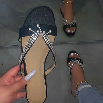 Noua Moda De Cristal Femei Papuci De Vara Tobogane Deschis Deget De La Picior Plat Pantofi Casual De Agrement Sandale Plajă Feminin Flip Flops Imagine 2