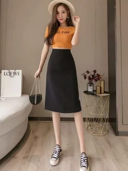 Noua Moda Femei Fusta Mini Bodycon Fusta Office Femei Casual Solidă Talie Mare Birou De La Jumătatea Vițel Fuste Streetwear 2022