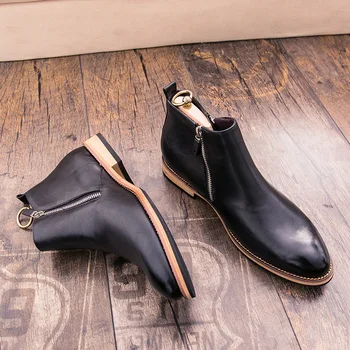 Noua Moda pentru Bărbați Pantofi de Piele, Cizme Om Vintage Casual Clasic Formale Fermoar Lateral Chelsea Cizme Barbati Zapatos De Hombre