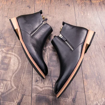 Noua Moda pentru Bărbați Pantofi de Piele, Cizme Om Vintage Casual Clasic Formale Fermoar Lateral Chelsea Cizme Barbati Zapatos De Hombre Imagine 2