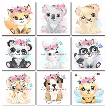 Noul Diamant pictura, Animale, Desene animate, Flori fox koala, leu, panda, iepure, raton, tigru, câine de albine 5D Full Pătrat de Foraj broderie 149