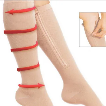 NOUĂ femei bărbați de Înaltă elastica unisex Compresie zip ciorapi profesionale Protecție picior lung ciorapi șosete Respirabil Imagine 2