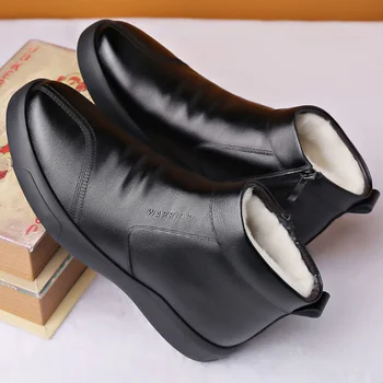 Oamenii De Iarnă Cizme Martin 2022 Nou Bumbac Gros Pantofi Confortabil În Aer Liber Masculin Cauciuc Cu Talpă Din Piele Cizme De Zapada Incalzi Pantofii Imagine 2