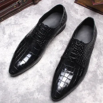 Oamenii Oxford Brogue Din Piele Pantofi Negru Albastru Stil Clasic Aripi De Dantelă Oficiale Pantofi De Mireasa Rochie De Birou Pantofi Pentru Bărbați Imagine 2