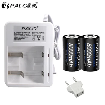 PALO 2 buc 8000mAh D rechargerable baterii + NC35 rapid de încărcare inteligent încărcător de baterie pentru AA, AAA 2A 3A C D NI-MH, NI-CD
