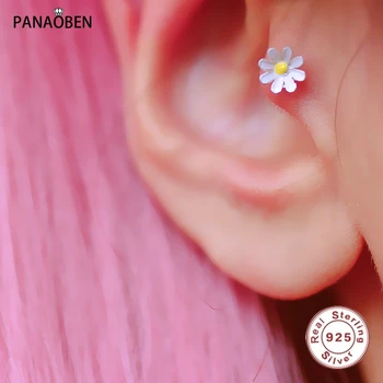 PANAOBEN Argint 925 Mini Stud Cercei pentru Fata 2021 coreea Moda Floare Margarete Piercing Femei frumoase Bijuterii Ureche Imagine 2