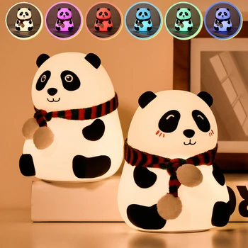 Panda Silicon Lampa USB de Încărcare Colorate Pat Noaptea Lumini LED-uri de Copii de Desene animate Drăguț Mic Panda Noaptea Lumina în Cameră Decor Imagine 2