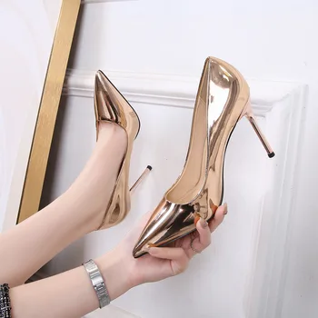 Pantofi pentru femei de Moda de metal galvanizat tocuri ascuțite toe pompe sexy club de noapte eticheta pantofi