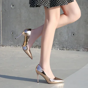 Pantofi pentru femei de Moda de metal galvanizat tocuri ascuțite toe pompe sexy club de noapte eticheta pantofi Imagine 2