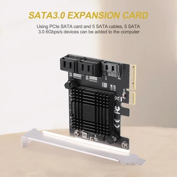 PCIE pentru a 5-Port SATA III 6 Gbps SATA Controller Card de Expansiune Șasiu de Calculator Adaptor Card JMB585 cu 5 Cabluri Imagine 2