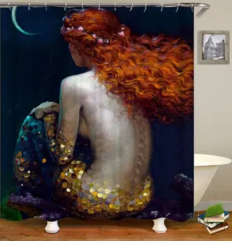 Perdele de duș pentru Baie cu Cârlige Poliester Sirena Frumoasa Sexy Pictura