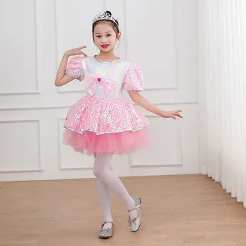 Performanța copiilor haine grădiniță dans haine pengpeng tifon fusta roz super drăguț prințesă fusta de balet de moda Imagine 2