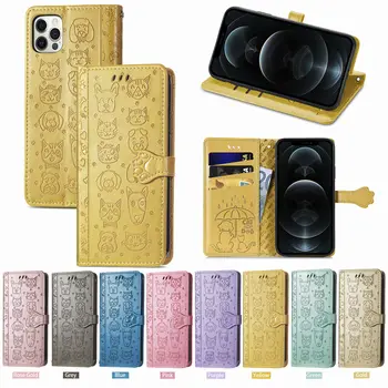 Piele Caz pentru IPhone 12 Mini 11 Pro XS XR X Flip Wallet Coque pentru IPhone 7 8 Plus SE Magnetice de Pisică și de Câine Model Capacul Cartelei