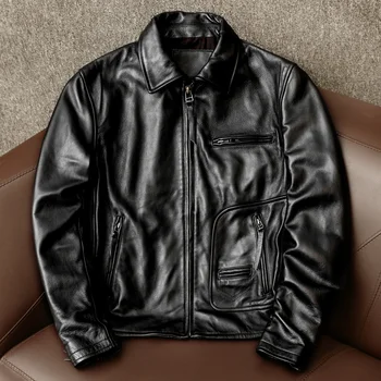 piele de vacă stil.bărbați cald Transport Gratuit.jachetă nouă.calitate motociclist haină de piele.moda slim haine de piele.negru