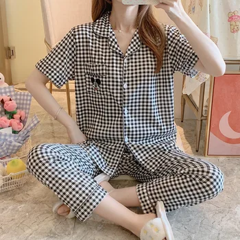 Pijama de vara pentru femei desene animate noi de agrement maneca scurta pantaloni subțiri versiunea coreeană minunat vrac de mari dimensiuni de acasă costum sleepwear Imagine 2