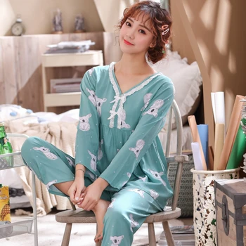 Pijamale Femei de Primăvară Și de Toamnă de Bumbac cu mânecă Lungă Secțiune Subțire de Servicii de Origine Japoneză Liber Pijamale Gecelik Sexy Imagine 2