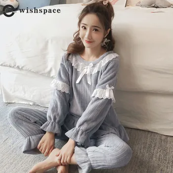 Pijamale noi Femeile Qiu Dong cu o Grosime de Printesa Dulce Doamna Confortabil de uz Casnic pentru a Lua Cald Catifea Dantela Web Celebritate se Potriveste