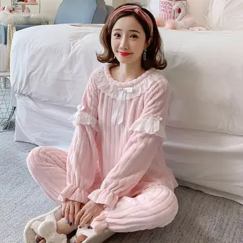 Pijamale noi Femeile Qiu Dong cu o Grosime de Printesa Dulce Doamna Confortabil de uz Casnic pentru a Lua Cald Catifea Dantela Web Celebritate se Potriveste Imagine 2