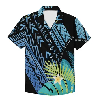 Plus Dimensiune Bărbați Polineziene Cămașă Hawaiană Liber Casual, de Înaltă Calitate Jachetă Stil Plajă Supradimensionat Tricou Maneci Scurte S-5XL Imagine 2