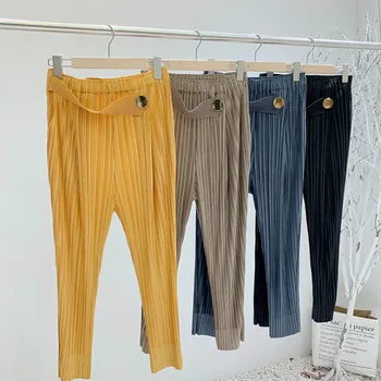 Plus Dimensiune Pantaloni Pentru Femei 45-75 kg Vara Noi Stretch Miyake Cutat Casual Culoare Solidă Pantaloni Largi de Metri Lungime de Glezna