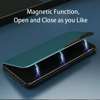 POCO X3 NFC Caz din Piele Smart Fereastra View Stand Flip case Pentru Xiaomi Mi Redmi Nota 10 9 9 8 Pro 8T 9A 9C Magnetic Coque Fundas Imagine 2