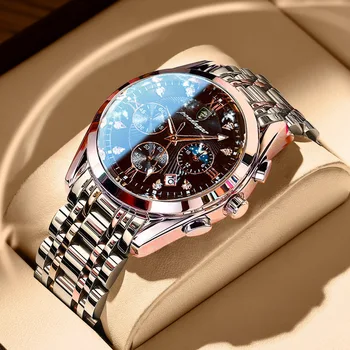 POEDAGAR Bărbați Ceas Nou de Moda Casual din Piele Impermeabil Ceas Luminos Top Afaceri de Brand de Lux pentru Bărbați Cuarț Ceas