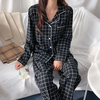 Primavara Toamna Femei Maneca Lunga Carouri Acasă Set Grila Clasic Set De Pijama, Pijamale Pijamale Lejere Casual Acasă Costum Coreeană Sleepwear Imagine 2