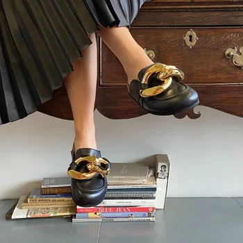 Primavara-Vara 2022 Nou Pantofi pentru Femei Nou Aceeași Jumătate Trageți Lanțul Gros de Metal de Jos Moara de Pantofi Papuci Pentru Fete Femei 3.5 cm Imagine 2