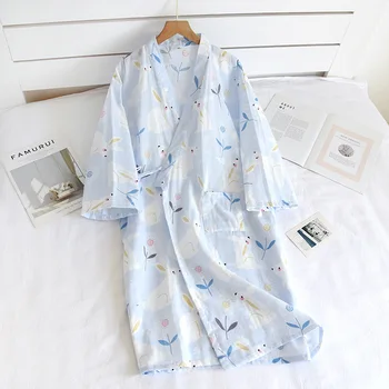 Primavara / Vara Bumbac Tifon Subțire Halat Femei Desene Animate Halat De Baie Kimono Japonez Pijamale Trei Sferturi Robe Housewear Sleepwear