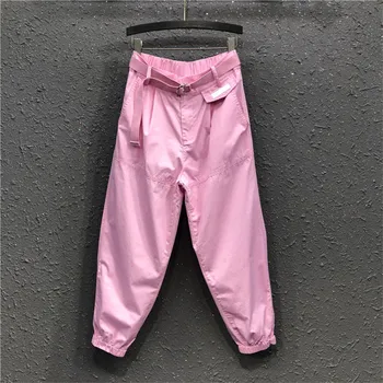 Primavara-Vara Coreea Moda Femei Roz Blugi Talie Elastic Liber Denim Pantaloni sex Feminin Casual Vițel-lungime Pantaloni Harem