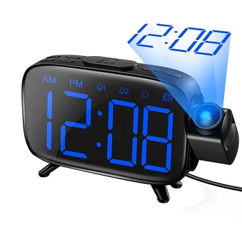 Proiectie Ceas cu Alarmă Radio Cu 180° Proiector, 7 Sunete Dual Alarme, Snooze,Estompat LED-uri de Mare Ceas de Afișare Pentru Copil