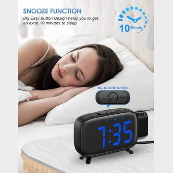 Proiectie Ceas cu Alarmă Radio Cu 180° Proiector, 7 Sunete Dual Alarme, Snooze,Estompat LED-uri de Mare Ceas de Afișare Pentru Copil Imagine 2