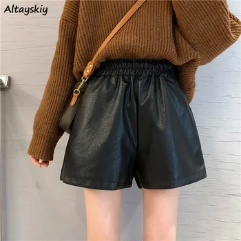 PU Piele pantaloni Scurți de Femei de Moda Streetwear Liber Largi Picior Elastic Talie cu Fermoar-design Feminin New Sosire Pantaloni Trendy coreeană