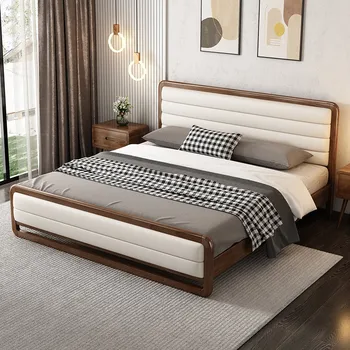 Pur Nordice, toate din lemn masiv, pat dublu modern, simplu master mobilier de dormitor din lemn masiv de pat de lux lumina fag sac moale pat