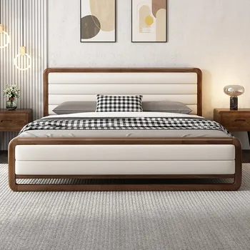 Pur Nordice, toate din lemn masiv, pat dublu modern, simplu master mobilier de dormitor din lemn masiv de pat de lux lumina fag sac moale pat Imagine 2