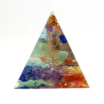 Rasina de colorat Strat Curcubeu Piramidă de Piatră Pandantiv Tree of Life Vindecare Chakra Farmec Bijuterii Imagine 2