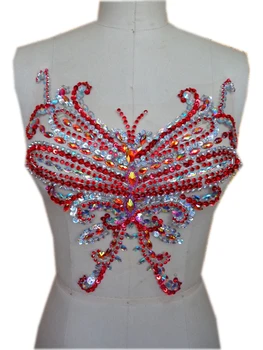 realizate manual orbitor rosu/clar AB culoare coase pe Pietre aplicatiile Fluture forma cristale de patch-uri de 30*27cm rochie accesoriu
